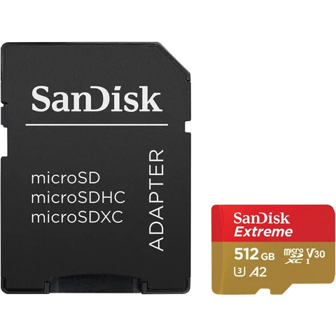 Карта пам'яті SanDisk Extreme microSDXC 512GB (UHS-I U3) W-130 MB/s, R-190 MB/s Class 10 A2 V30 (SDSQXAV-512G-GN6MA) + SD Adapter
