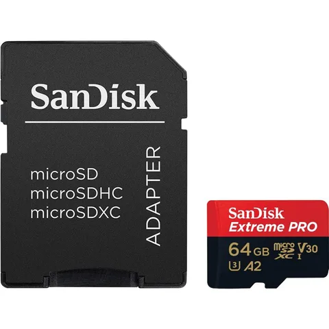 Карта пам'яті SanDisk Extreme PRO microSDXC 64GB (UHS-I U3) W-90 MB/s, R-200 MB/s Class 10 A2 V30 (SDSQXCU-064G-GN6MA) + SD Adapter