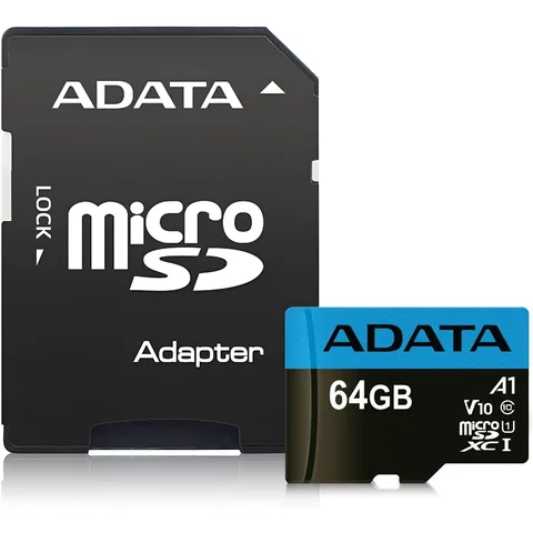 Карта пам'яті A-DATA Premier microSDXC 64GB (UHS-I U1) W-25 MB/s, R-100 MB/s Class 10 A1 V10 (AUSDX64GUICL10A1-RA1) + SD Adapter