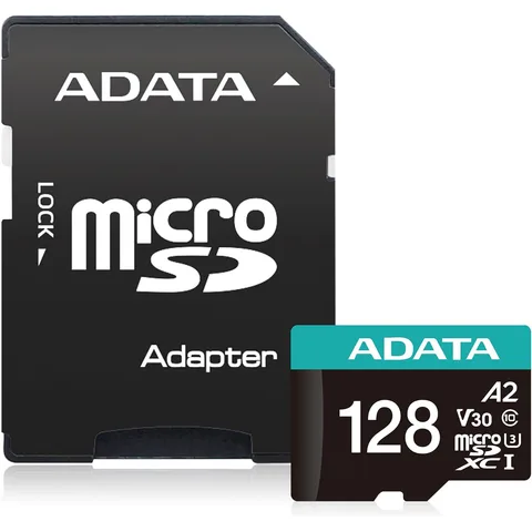 Карта пам'яті A-DATA Premier Pro microSDXC 128GB (UHS-I U3) W-85 MB/s, R-100 MB/s Class 10 A2 V30 (AUSDX128GUI3V30SA2-RA1) + SD Adapter
