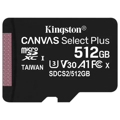 Карта пам'яті Kingston Canvas Select Plus microSDXC 512GB (UHS-I U3) W/85 MB/s, R-100 MB/s Class 10 A1 V30 (SDCS2/512GBSP)