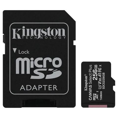 Карта пам'яті Kingston Canvas Select Plus microSDXC 256GB (UHS-I U3) W/85 MB/s, R-100 MB/s Class 10 A1 V30 (SDCS2/256GB) + SD Adapter