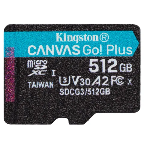Карта пам'яті Kingston Canvas Go! Plus microSDXC 512GB (UHS-I U3) W-90 MB/s, R-170 MB/s Class 10 A2 V30 (SDCG3/512GBSP)
