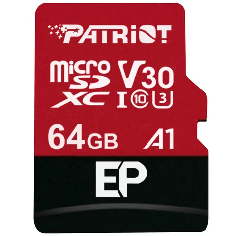 Карта пам'яті Patriot EP Series microSDXC 64GB (UHS-I U3) W-80 MB/s, R-90 MB/s Class 10 A1 (PEF64GEP31MCX) + SD Adapter