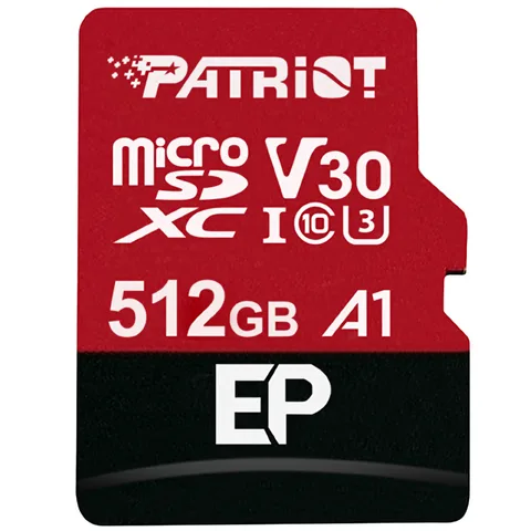Карта пам'яті Patriot EP Series microSDXC 512GB (UHS-I U3) W-80 MB/s, R-90 MB/s Class 10 A1 (PEF512GEP31MCX) + SD Adapter