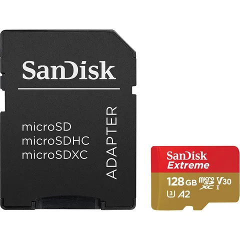 Карта пам'яті SanDisk Extreme microSDXC 128GB (UHS-I U3) W-90 MB/s, R-190 MB/s Class 10 A2 V30 (SDSQXAA-128G-GN6AA) + SD Adapter