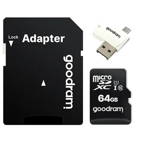 Карта пам'яті Goodram microSDXC 64GB (UHS-I U1) W-10 MB/s, R-100 MB/s Class 10 (M1A4-0640R12) + SD Adapter + OTG Card reader