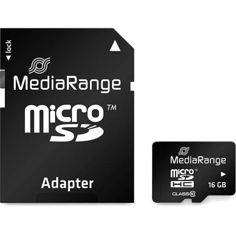 Карта пам'яті MediaRange microSDHC 16GB W-12 MB/s, R-45 MB/s Class 10 (MR958) + SD Adapter
