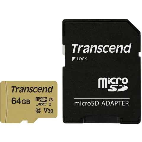 Карта пам'яті Transcend microSDXC 500S 64GB (UHS-I U3) W-60 MB/s, R-95 MB/s Class 10 V30 (TS64GUSD500S) + SD Adapter