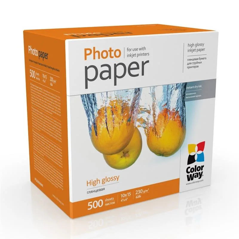 Фотопапір ColorWay глянцевий 230г/м2 10х15см 500 арк (PG2305004R)