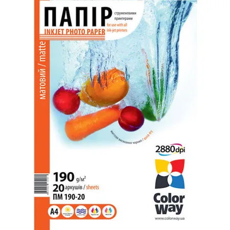 Фотопапір ColorWay матовий 190г/м2 A4 20 арк (PM190020A4)