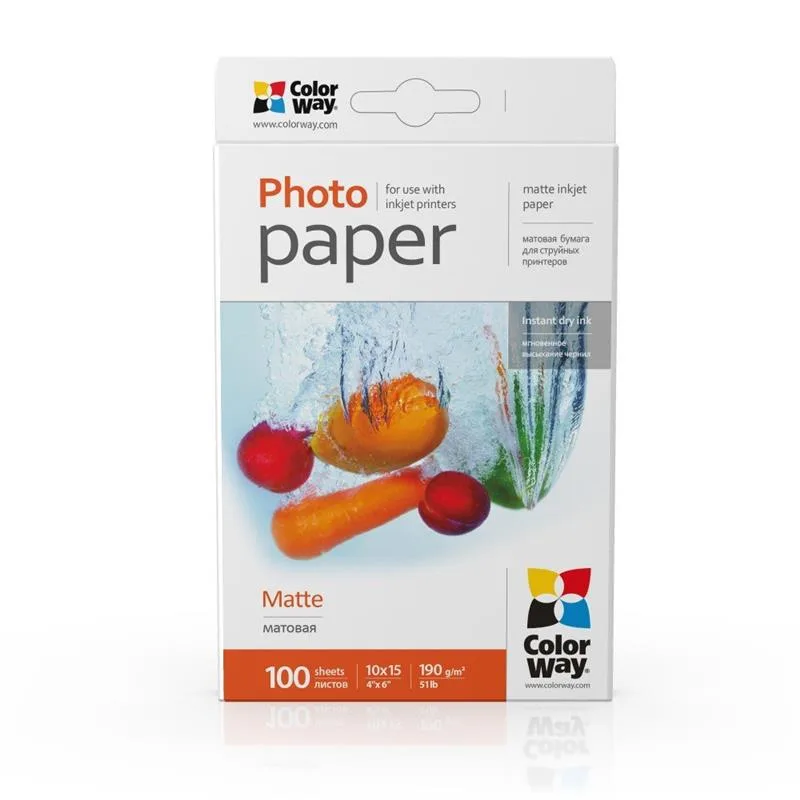 Фотопапір ColorWay матовий 190г/м2 10х15см 100 арк (PM1901004R)