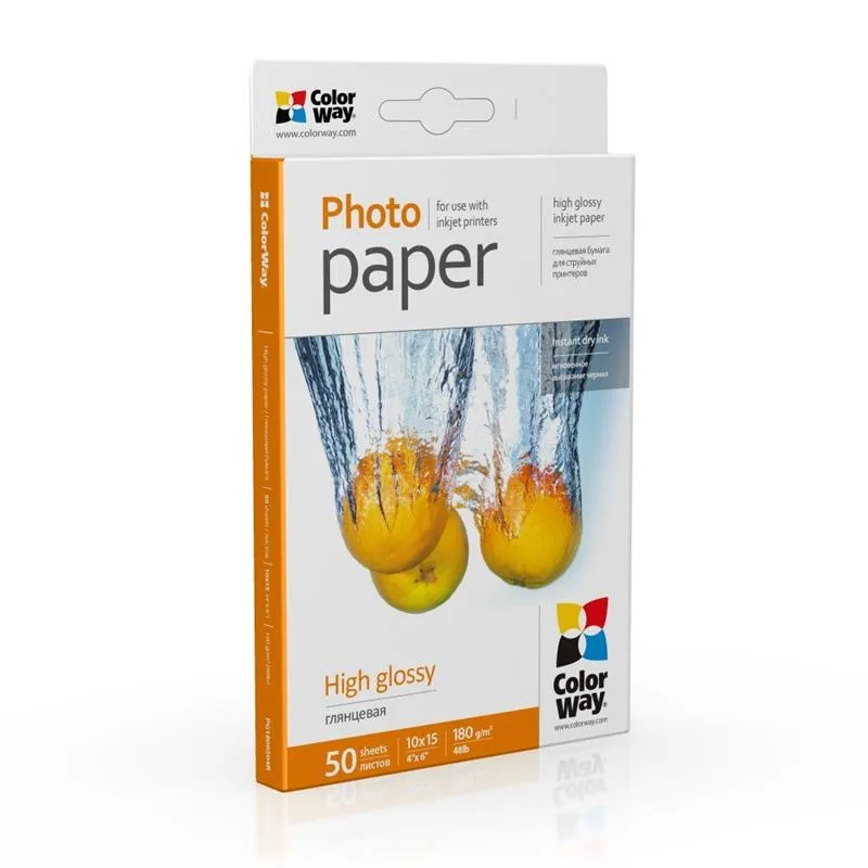 Фотопапір ColorWay глянцевий 180г/м2 10х15см 50 арк (PG1800504R)