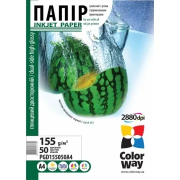 Фотопапір ColorWay глянцевий двосторонній 155г/м2 A4 50 арк (PGD155050A4)
