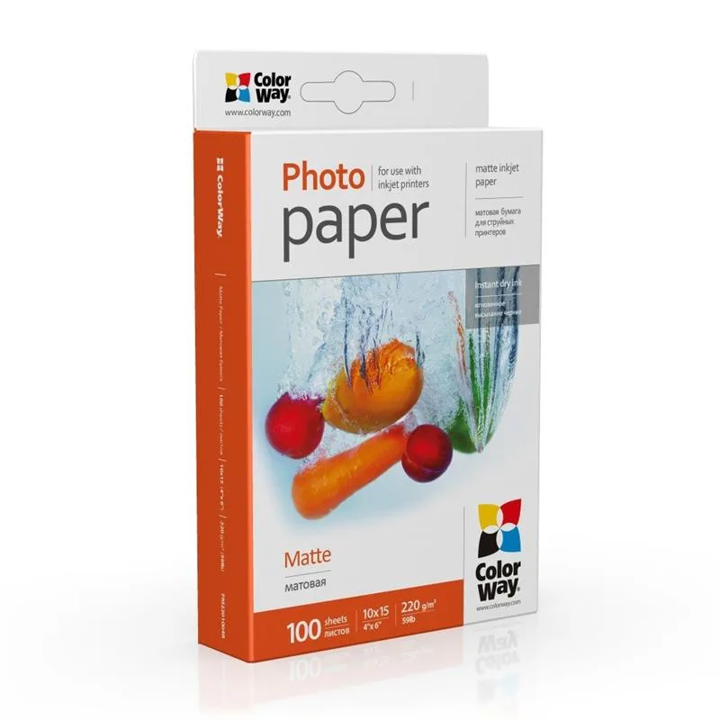Фотопапір ColorWay матовий 220г/м2 10х15см 100 арк (PM2201004R)