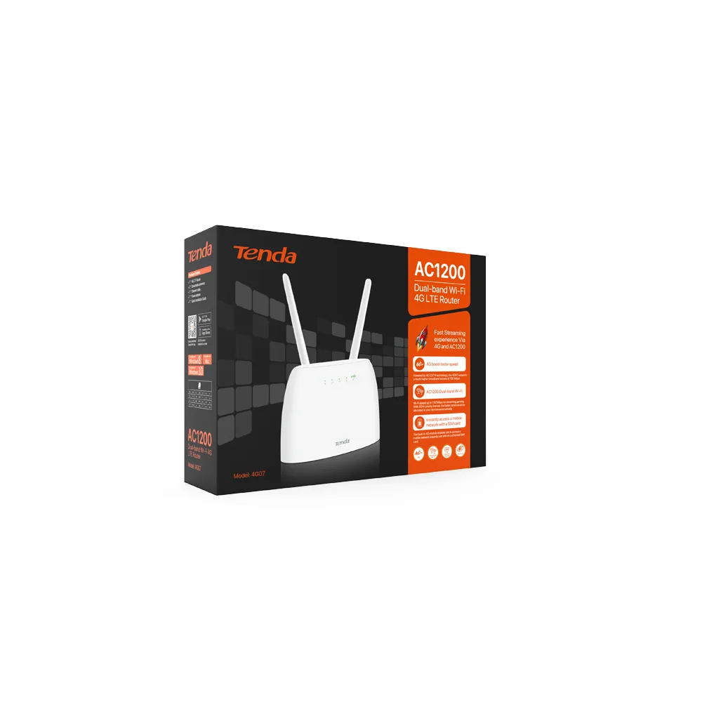 Упаковка бездротового 4G LTE маршрутизатора Tenda 4G07