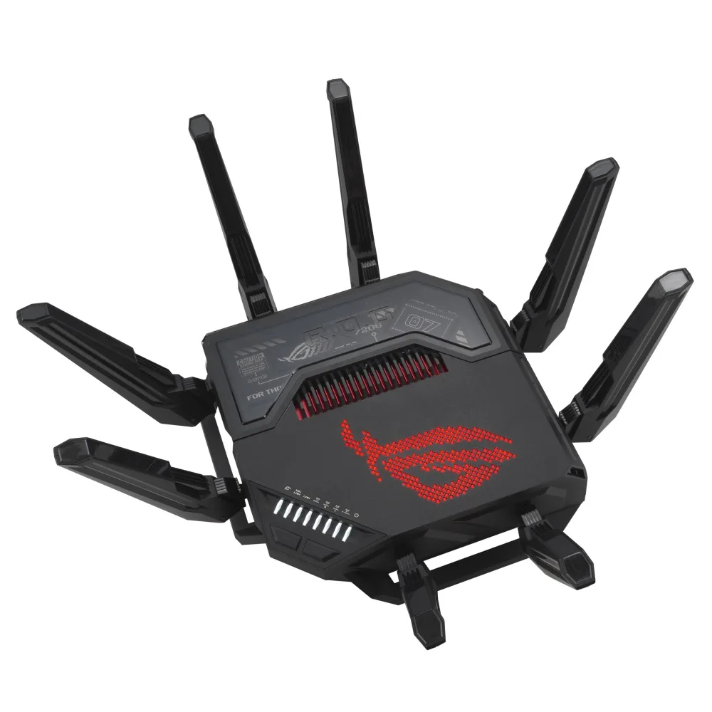 Маршрутизатор Asus ROG Rapture GT-BE98 с вентиляционной решеткой, ракурс слева