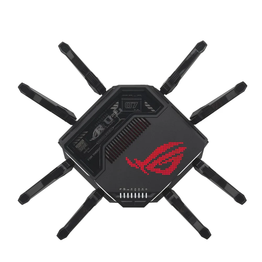 Маршрутизатор Asus ROG Rapture GT-BE98 с восемью антеннами, вид строго сверху