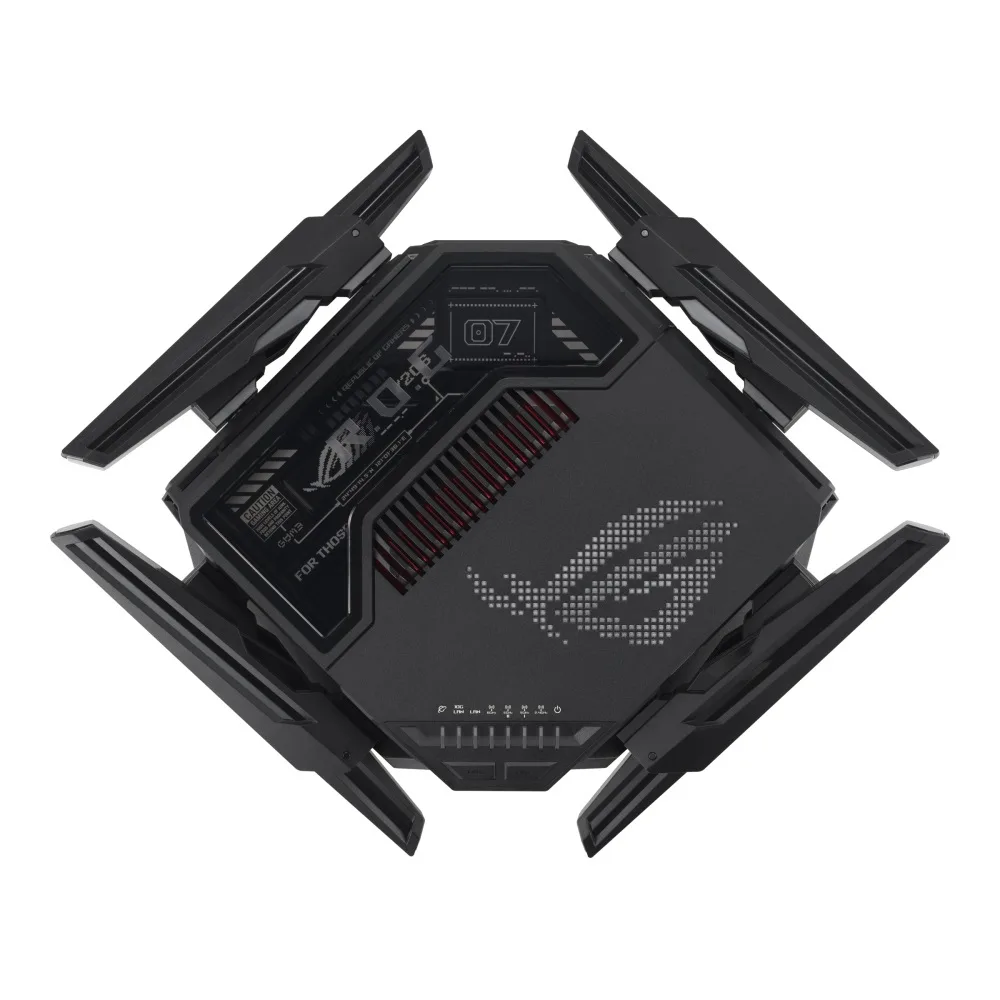 Маршрутизатор Asus ROG Rapture GT-BE98 со сложенными антеннами без подсветки