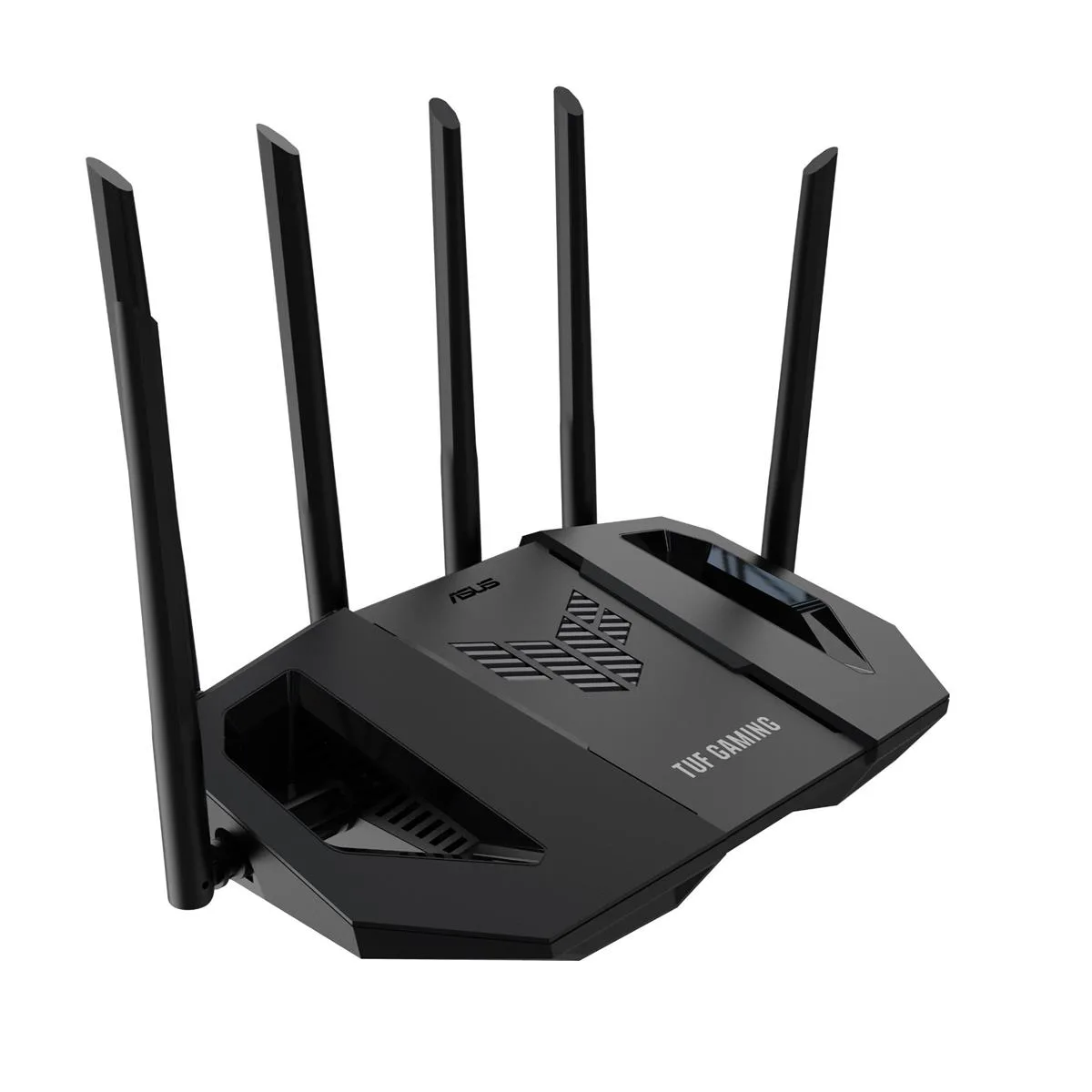 Маршрутизатор Asus TUF Gaming BE6500 черного цвета, вид спереди под углом