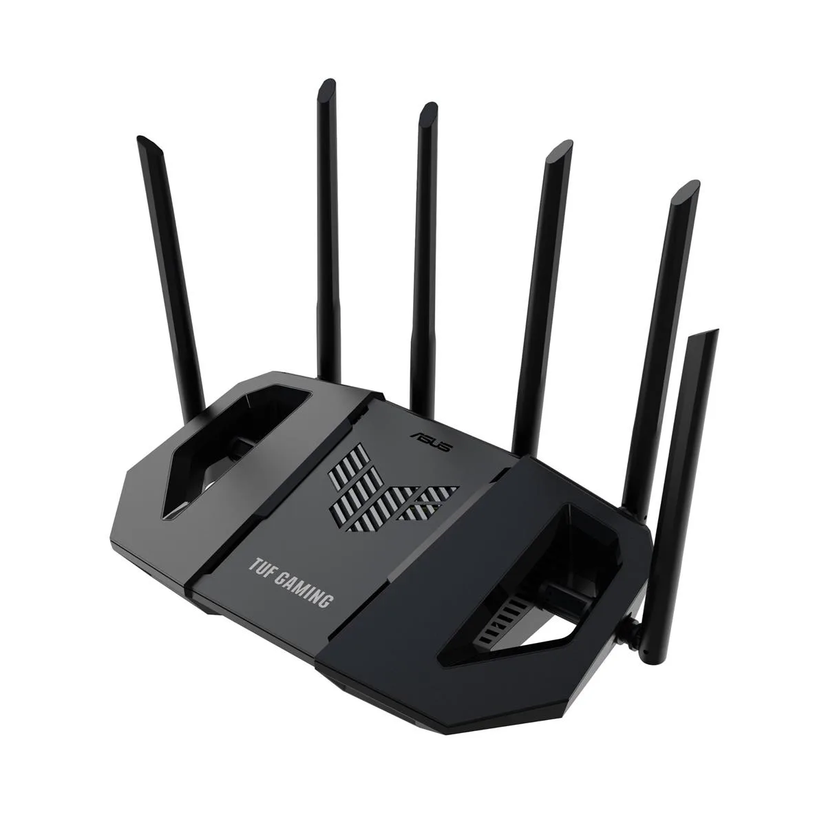 Маршрутизатор Asus TUF Gaming BE6500 черного цвета, ракурс сверху справа