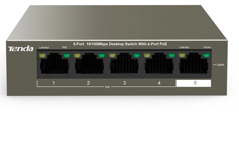 Комутатор Tenda TEF1105P-4-38W з 4 портами PoE та портом Uplink