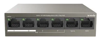 Комутатор Tenda TEF1106P-4-63W з 4 портами PoE, портами Uplink та NVR