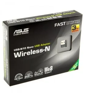 Фирменная упаковка беспроводного WiFi-адаптера Asus USB-N10 NANO с прозрачным окошком