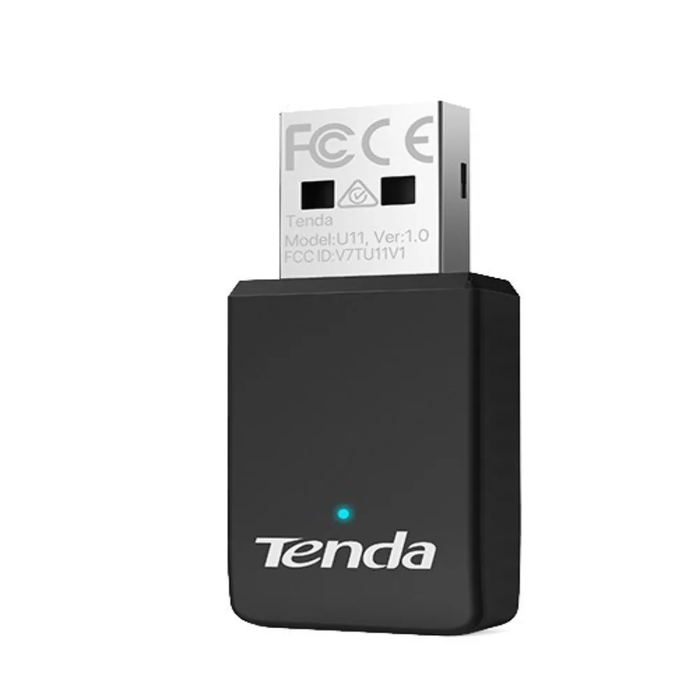 Компактний бездротовий WiFi-адаптер Tenda U11 чорного кольору зі світлодіодним індикатором