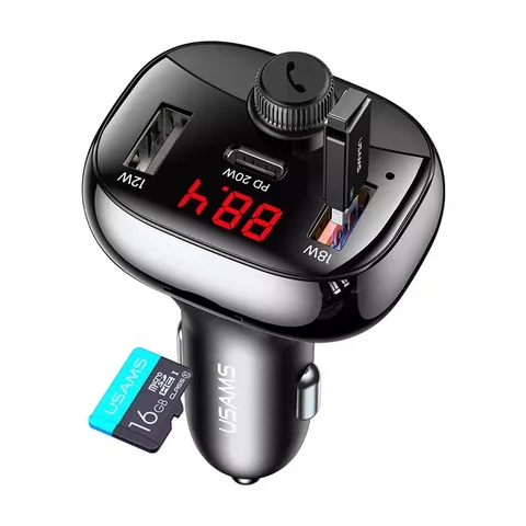 FM-трансмиттер (модулятор) Usams C25 50W 2A+C 3 Ports Digital Display Wireless FM Car Charger (US-CC143/CC143TC01) Black