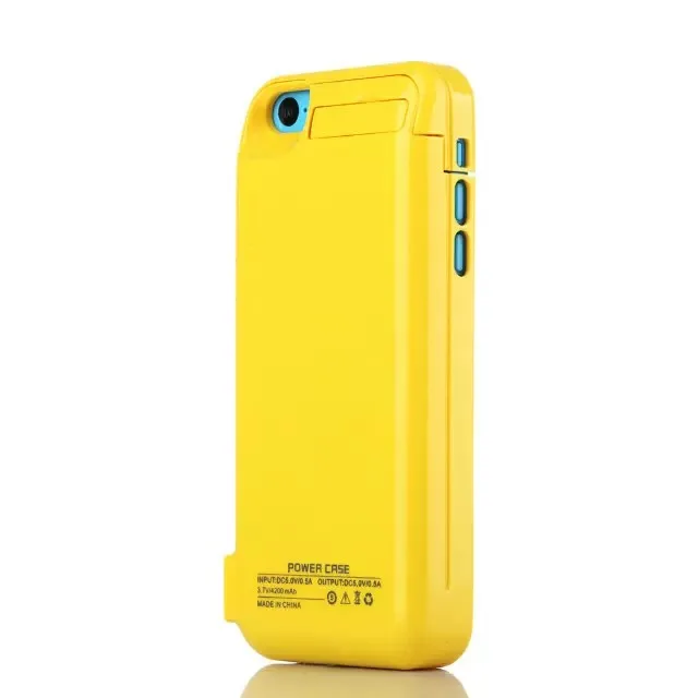 Чехол аккумулятор для iPhone 5/5C/5s/SE с подставкой в желтом цвете фото 2