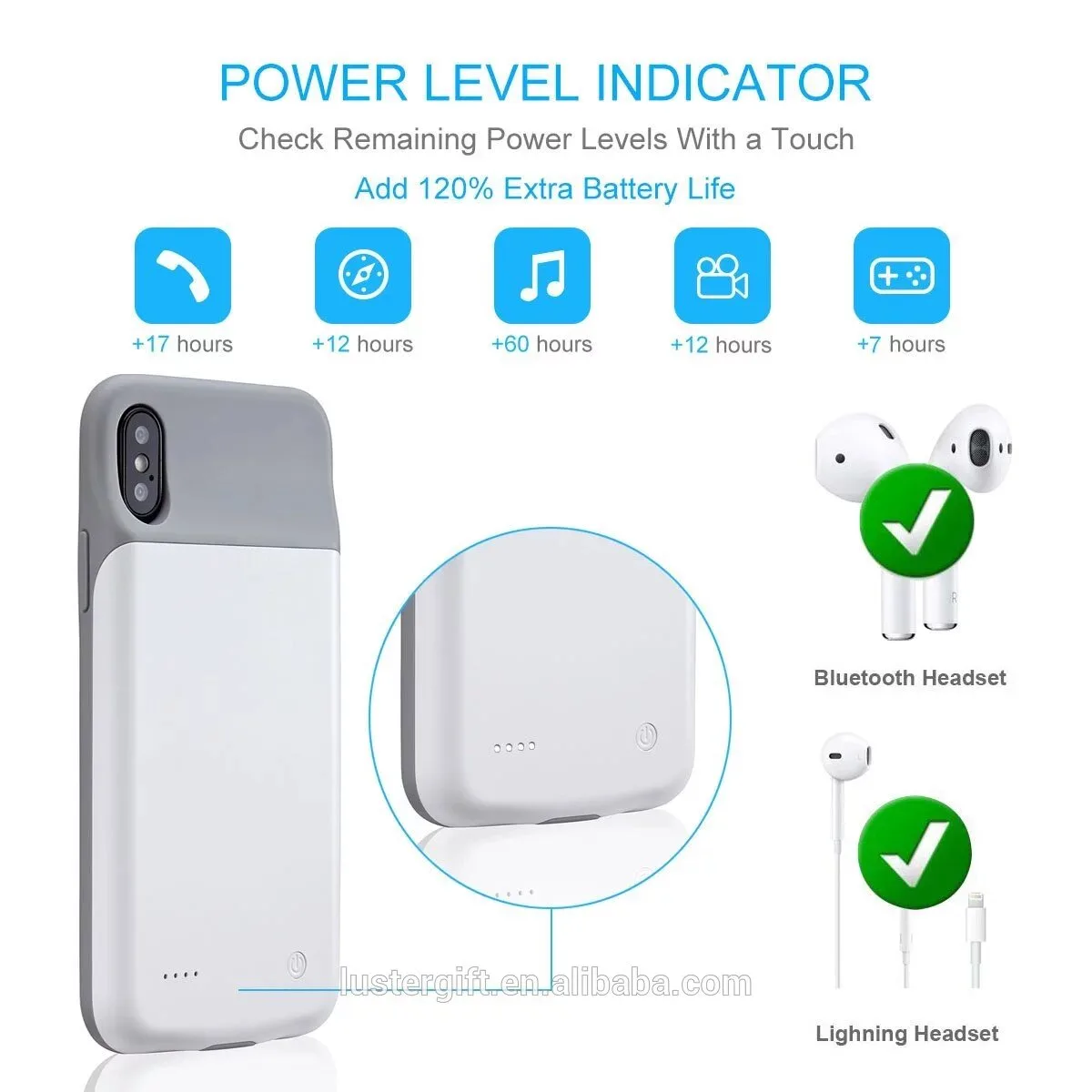 Чохол-зарядка iBattery для iPhone Xs Max Batlow 4000 mAh white — фото 3