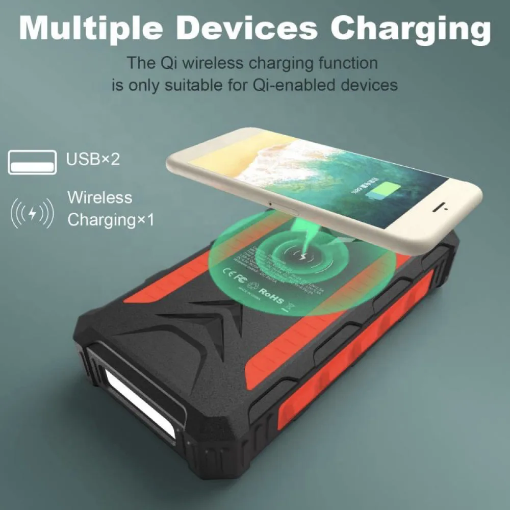 Павер банк на солнечной батарее 36000 mAh в оранжевом цвете фото 1