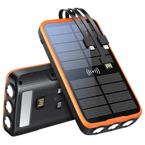Сонячний Power Bank iBattery L3SW із вбудованими проводами та бездротовою зарядкою QI 20000 mAh чорний з помаранчевим