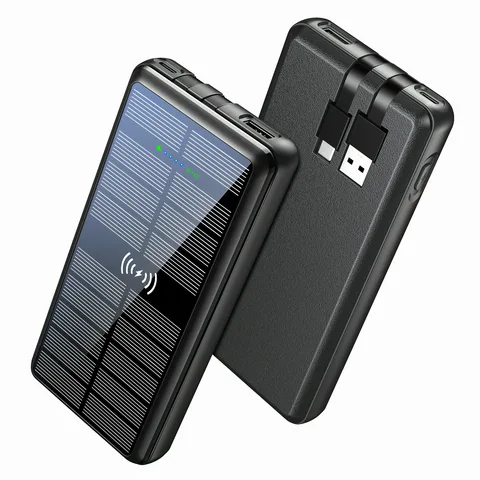 Сонячний Повербанк iBattery YD-692SW із вбудованими проводами QI 20000 mAh чорний