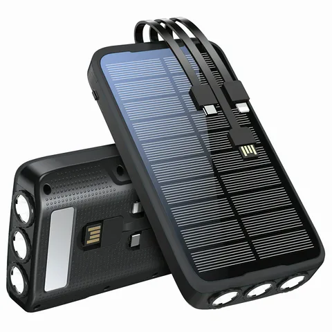 Сонячний Повербанк iBattery L3S із вбудованими проводами 20000 mAh чорний