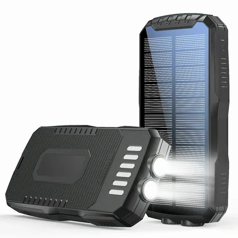 Power Bank на сонячній батареї iBattery YD-819w з ліхтариком та бездротовою зарядкою QI 25000 mAh чорний