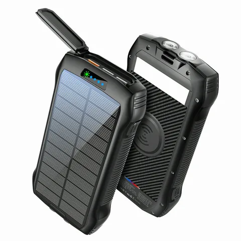 PowerBank на сонячній батареї iBattery F33W з ліхтариком та бездротовою зарядкою QI 25000 mAh чорний