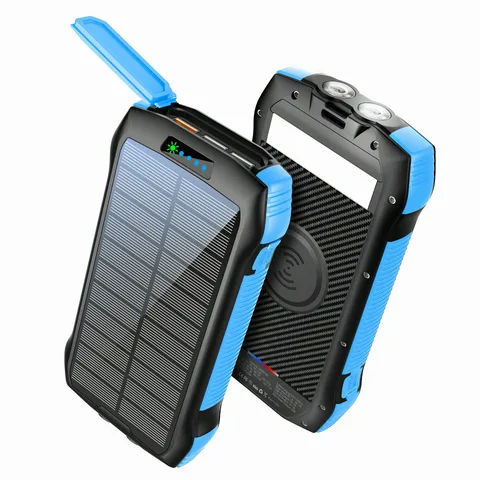 PowerBank на сонячній батареї iBattery F33W з ліхтариком та бездротовою зарядкою QI 25000 mAh чорно-синій