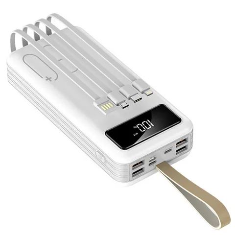 PowerBank із вбудованим кабелем та ліхтариком YM-318DX на 30000 mAh white