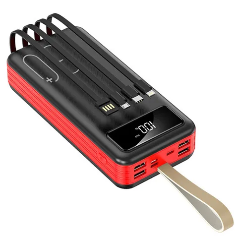 PowerBank із вбудованим кабелем та ліхтариком YM-318DX на 30000 mAh red