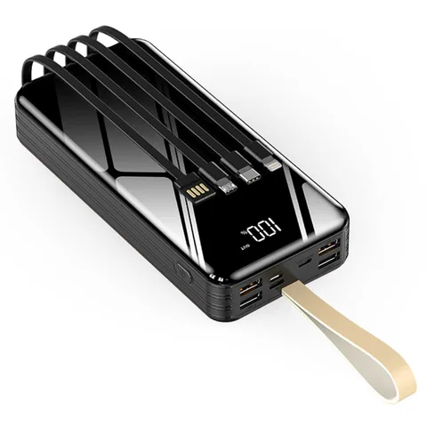 Глянцевий PowerBank iBattery YM-323DX на 30000 mAh black із вбудованим кабелем