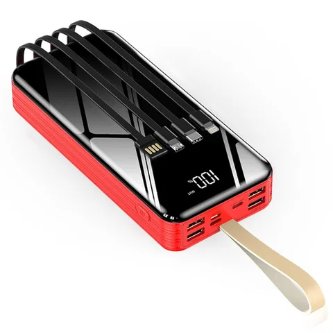 Глянцевий PowerBank iBattery YM-323DX на 30000 mAh red із вбудованим кабелем