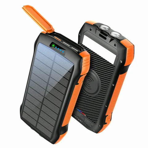 PowerBank на сонячній батареї iBattery F33W з ліхтариком та бездротовою зарядкою QI 25000 mAh чорно-помаранчевий