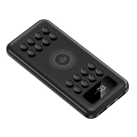 PowerBank iBattery YM-462 з присосками, бездротовою зарядкою, фонариком та вбудованними проводами на 10000 mAh чорний