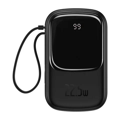 Power Bank Baseus Qpow Digital Display quick charging 22.5W з вбудованим кабелем Type-C на 20000mAh (PPQD-I01) Black
