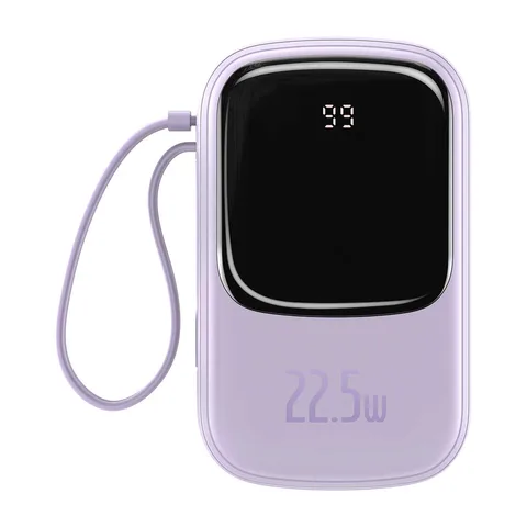 Power Bank Baseus Qpow Digital Display quick charging 22.5W з вбудованим кабелем Type-C на 20000mAh (PPQD-I05) Purple