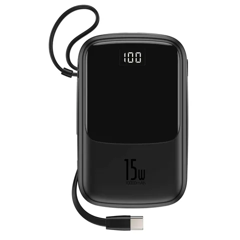 Power Bank Baseus Q Pow Digital Display 15W з вбудованим кабелем Type-C на 10000mAh (PPQD-A01) Black