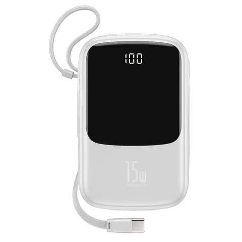 Power Bank Baseus Q Pow Digital Display 15W з вбудованим кабелем Type-C на 10000mAh (PPQD-A02) White