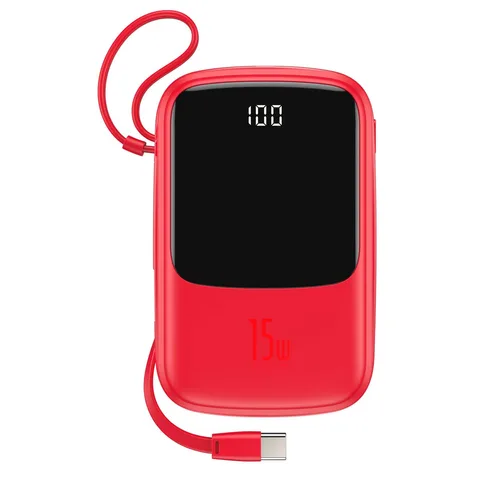 Power Bank Baseus Q Pow Digital Display 15W з вбудованим кабелем Type-C на 10000mAh (PPQD-A09) Red